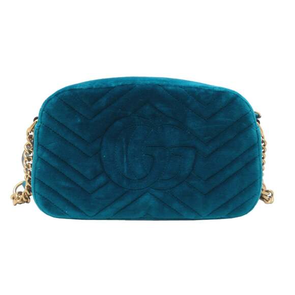 Gucci GG Marmont Chain Shoulder Bag, Women's, 447632, Velvet, Green - Picture 2 of 9